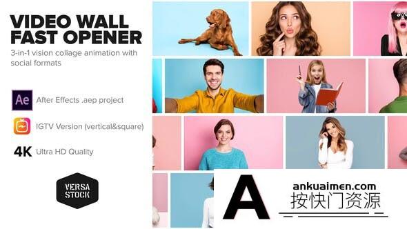 [相册AE模板]横竖屏照片墙拼贴动画AE模板- Video Wall Fast Opener 4K and Social