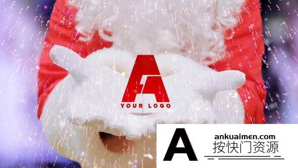 [logo模板]圣诞老人双手揭开粒子雪花标志露出LOGO动画-AE模板