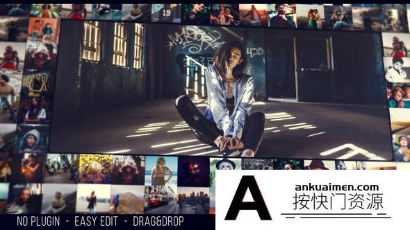 [相册AE模板]动态图片视频照片墙Logo动画AE模板- Multi Photo Wall Reveal