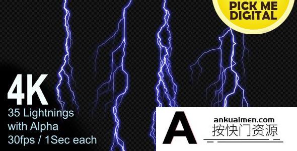 [高清视频素材][素材发布]35组4K分辨率暴风雨雷电闪烁闪电发光光线效果动画视频素材