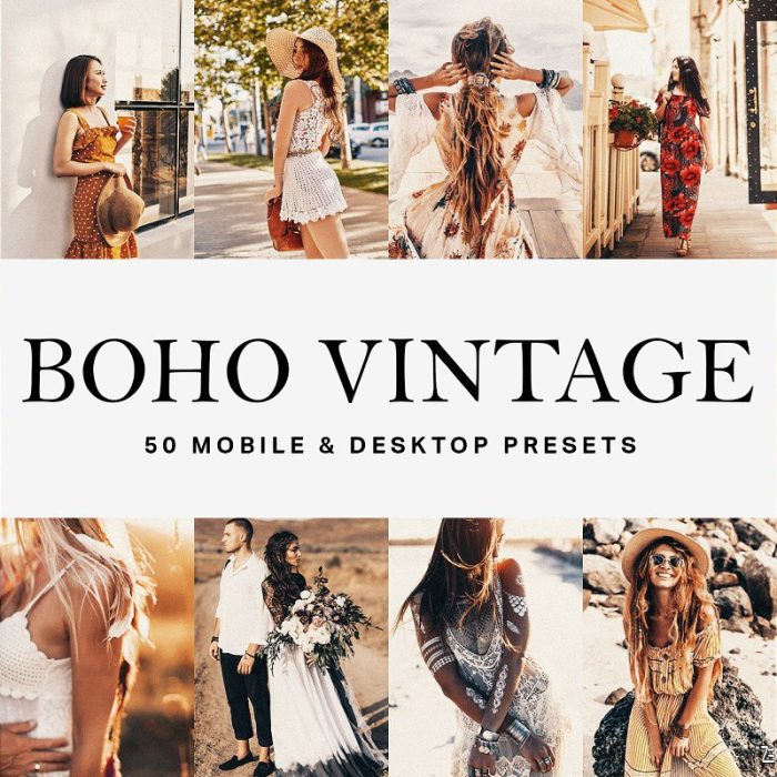 [胶片LR预设]波西米亚风LR预设/婚礼视频LUT预设50 Boho Vintage Lightroom Presets