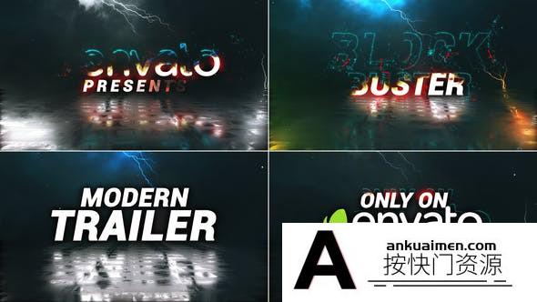 [开场片头]闪电能量描边文字动画片头AE模板- Action Movie Trailer