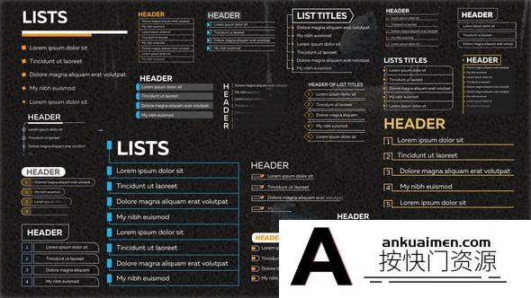 [文字标题]20组项目列表文字标题动画AE模板- List Titles