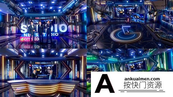 [栏目包装]E3D三维虚拟新闻演播室场景AE模板- Ultimate Virtual Studio