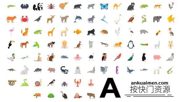 [MG模板]100组卡通动物图标ICON动画AE模板- 100 Animals & Birds Icons
