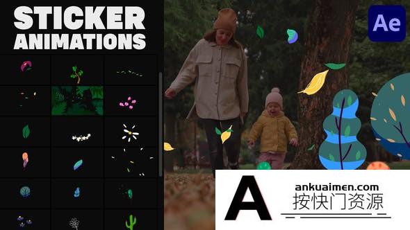 [卡通儿童]卡通图表贴纸动画AE模板- Flowers And Trees