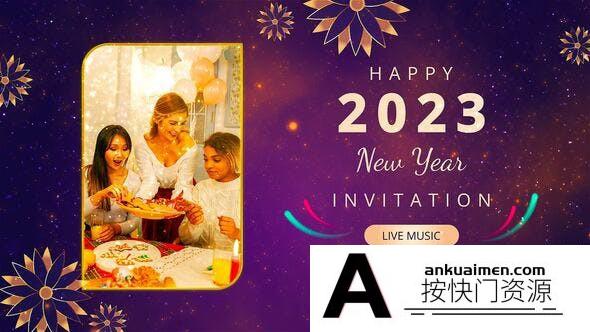 [节日庆典]欢乐新年照片开场AE模板- Golden Sparkle Happy New Year