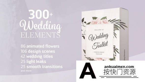 [婚礼AE模板]婚礼邀请函花边文字标题元素动画AE模板- Wedding