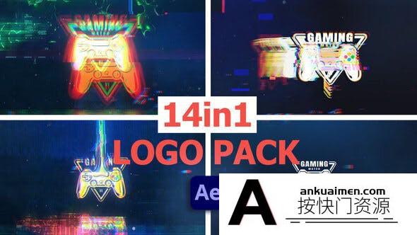 [logo模板]14组信号损坏毛刺Logo动画AE模板- Glitch Logos