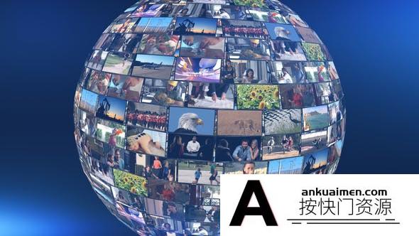 [相册AE模板]球体视频照片墙开场AE模板- Spherical Video Wall Intro Pack