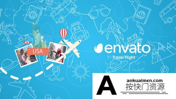 [开场片头]卡通旅游景点照片展示片头AE模板- Travel Flight Logo