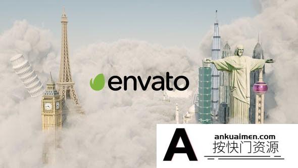 [开场片头]飞机云层穿梭世界建筑地标展示片头AE模板- Fly With Us