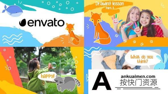 [Premiere模板]PR模板-4k酷炫卡通有趣液体动画效果儿童相册模板 Cartoon Kids Slideshow