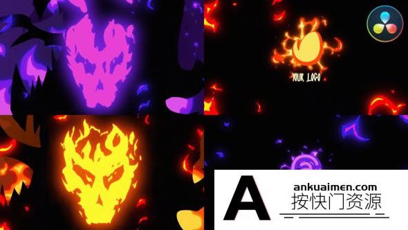 [DaVinci Resolve模板][教程发布]达芬奇火焰卡通动画模板 Fire Skull Logo | DaVinci Resolve