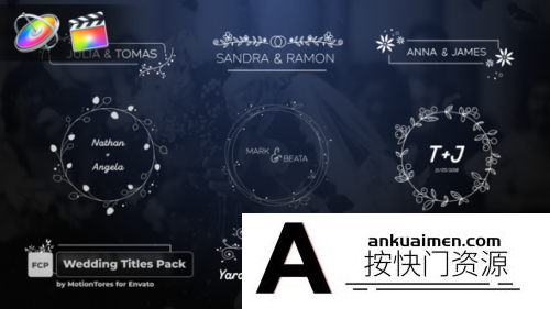 [FCPX标题字幕]FCPX插件-婚礼文字标题展示效果模板 Wedding Titles Pack