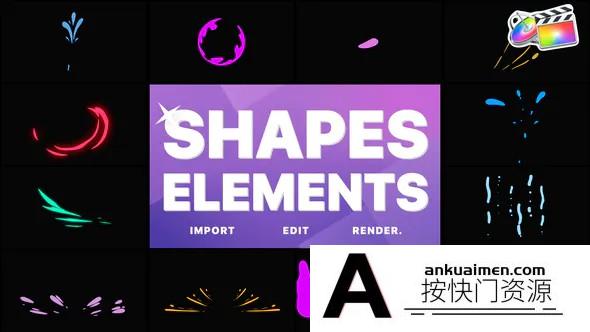 [FCPX转场]FCPX插件-卡通动画动态形状过渡转场模版 Shapes Pack