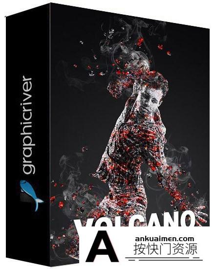 [PS动作下载]火山熔岩炸裂PS特效动作-Volcano Photoshop Action(附视频教程)