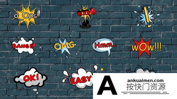 [FCPX发生器]FCPX插件-二维卡通综艺花字气泡贴纸标题动画 Comic Titles