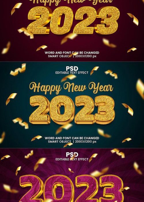 [3D样式][插件发布]新年快乐2023豪华3D可编辑高级文本效果样式psd格式