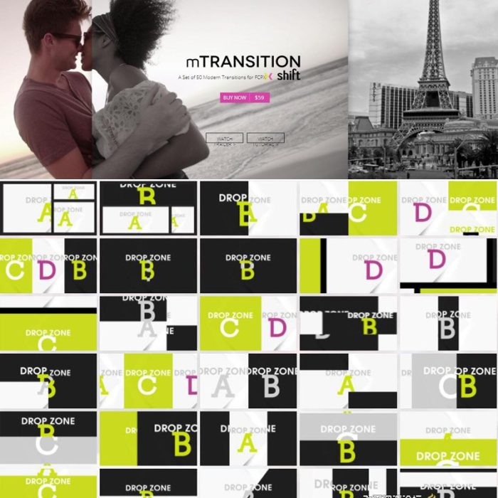 [FCPX发生器]FCPX转场插件：50种推拉分屏切割动画过渡 mTransition Shift