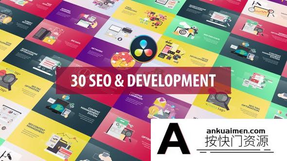 [DaVinci Resolve模板][教程发布]30 SEO信息图表网络动画达芬奇模板 SEO and Development Animation