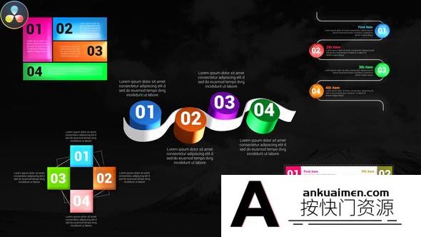 [DaVinci Resolve模板][教程发布]创意信息图表动画达芬奇模板 Creative Infographic Lists