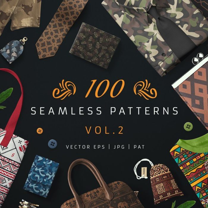 [PS填充图案]100个迷彩蔓藤民族部落花纹无缝填充图案 Vol.2