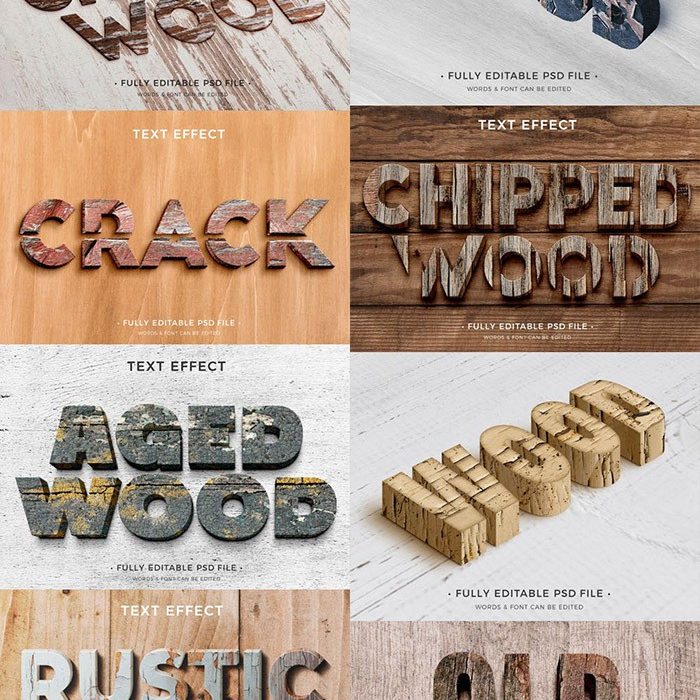 [3D样式][插件发布]8款高级3D木纹字体样式 8 Wooden Text Effects Templates