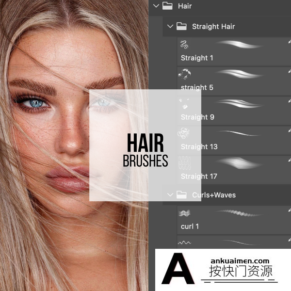 [人物化妆笔刷][插件发布]44组人像精修头发笔刷Tamara Williams-Hair Photoshop Brushes