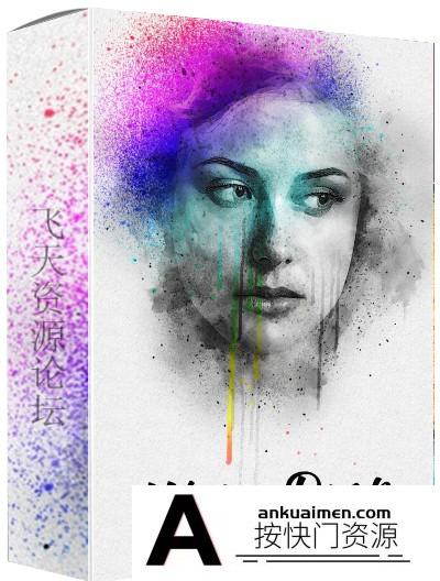 [PS动作下载]水彩飞溅绘画特效ps动作 Water Drop Painting Photoshop Action