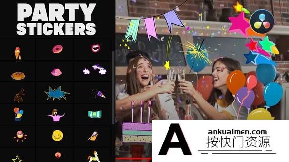 [DaVinci Resolve模板][教程发布]达芬奇模板-卡通手绘动画派对贴纸模板 Animated Party Stickers | DaVinci Resolve