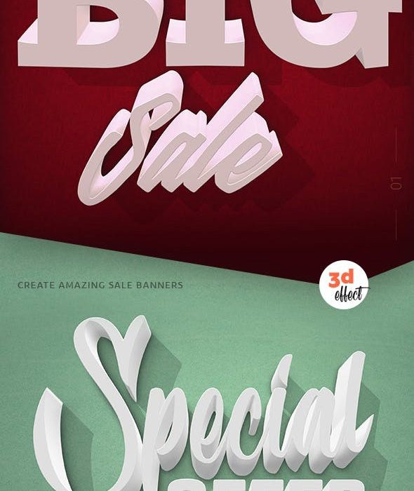 [3D样式][插件发布]3D文字效果样式PS样机PSD模板 3D Text Effects