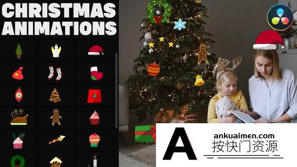 [DaVinci Resolve模板][教程发布]DaVinci Resolve 的手绘圣诞图标动画模板 Hand-Drawn Christmas Icons