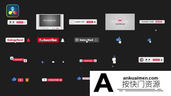 [DaVinci Resolve模板][教程发布]YouTube 短视频社交媒体订阅者包达芬奇模板 YouTube Subscriber Pack