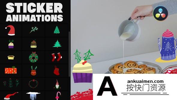 [DaVinci Resolve模板][教程发布]DaVinci Resolve 手绘卡通圣诞图标模板 Cartoon Christmas Icons