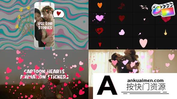 [FCPX转场]FCPX发生器-卡通心形过渡动画 Cartoon Hearts Animated Stickers
