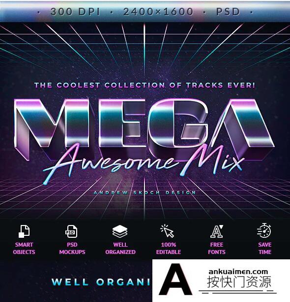 [字体样式][插件发布]80年代复古海报传单文本效果PS样式 Mega – 80s Retro Text Effect