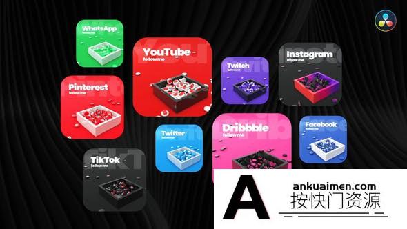 [DaVinci Resolve模板][教程发布]DaVinci Resolve社交图标包 Social Icons Pack For DaVinci Resolve