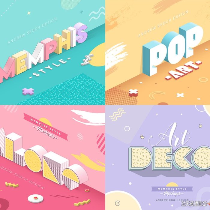 [3D样式][插件发布]24套电商海报POP标题文字特效孟菲斯风格PS样式+PSD源文件