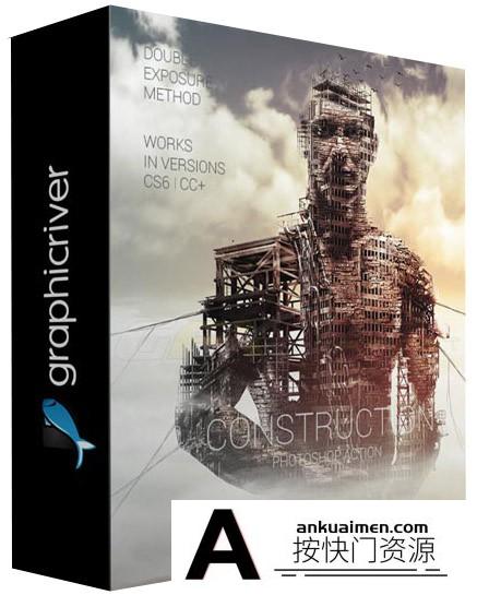 [PS动作下载]施工建筑规律搭建人像艺术图像处理特效PS动作-附视频教程