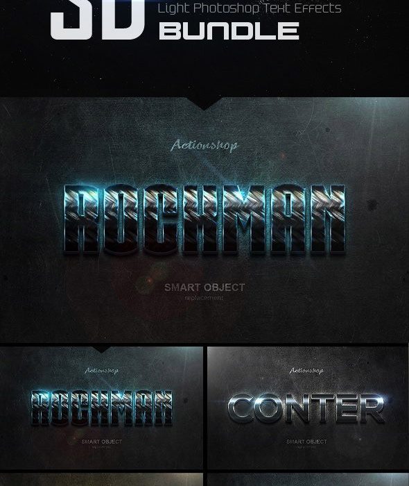 [金属样式][插件发布]3D金属文本效果PS样式捆绑包(6-10) New 3D Extra Light Text Effects Bundle Two