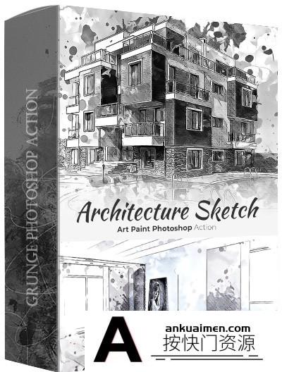 [PS动作下载]建筑素描艺术绘画PS动作 Architecture Sketch Art Paint Photoshop Action