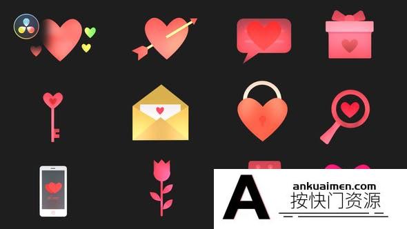 [DaVinci Resolve模板][教程发布]情人节动画图标达芬奇模板 Valentines Animated Icons