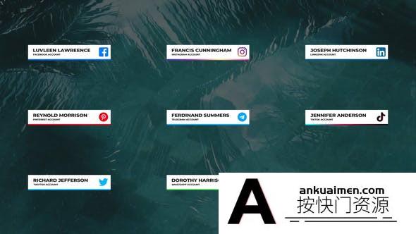 [DaVinci Resolve模板][教程发布]社交媒体下三分之一字幕展示达芬奇模板 Social Media Lower Thirds