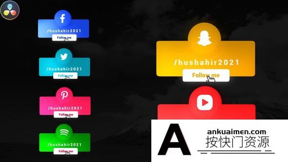 [DaVinci Resolve模板][教程发布]社交人名字幕条动画达芬奇模板 Social Media Lower Thirds