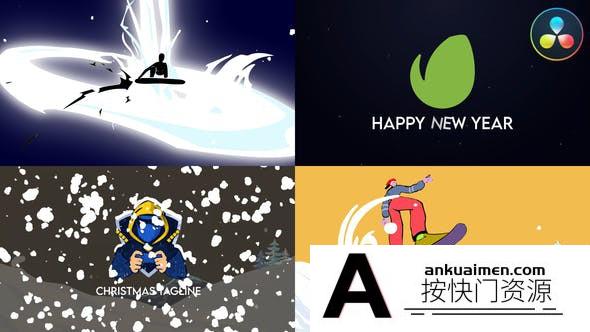 [DaVinci Resolve模板][教程发布]冬季滑雪标志logo展示达芬奇模板 Snowboard Logo Pack | DaVinci Resolve