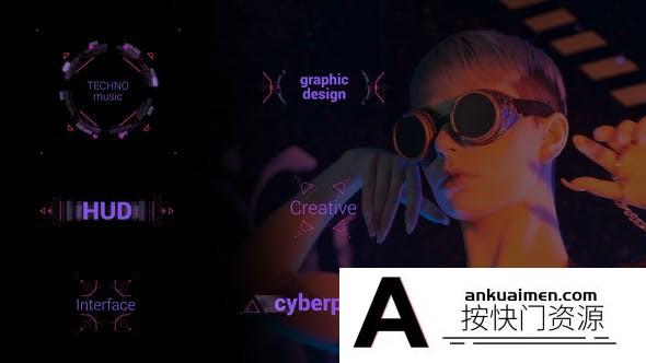 [DaVinci Resolve模板][教程发布]赛博朋克创意显示文字标题达芬奇模板 4KTechno HUD Titles 4K