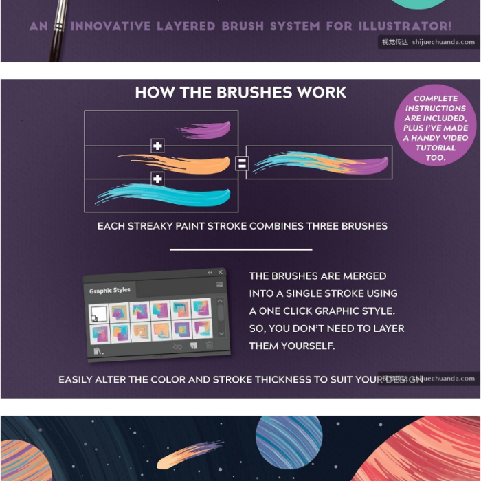 [笔刷打包下载][插件发布]多色混合油漆Ai笔刷 Multi-color Mixed Paint Brushes