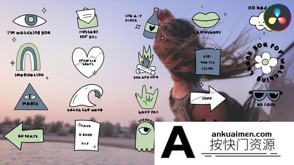 [DaVinci Resolve模板][教程发布]达芬奇动画贴纸标题模版 Animated Sticker Titles