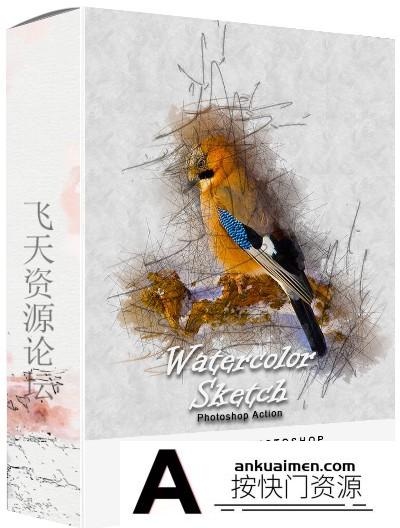 [PS动作下载]水彩素描PS特效动作 Watercolor Sketch Photoshop Action